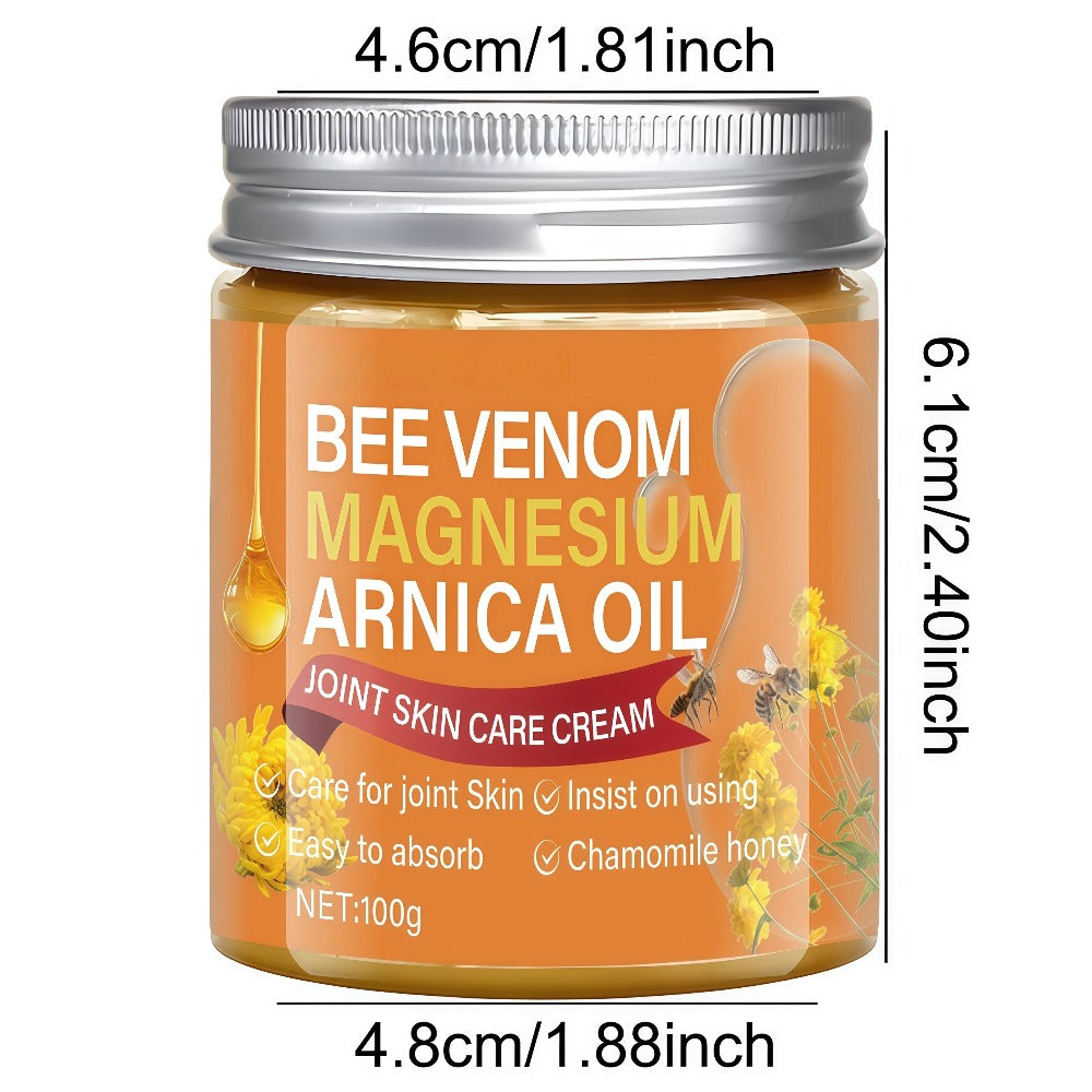 Bee Venom & Magnesium Massage Cream with Camellia Oil | Lightweight Moisturizing & Protective Formula, Body Care, Body-Nourishing Magnesium Cream for Back, Knees, And Elbows, Improves Light Beige Elasticity & Comfort