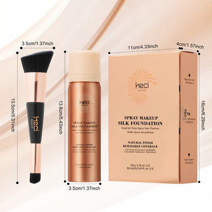 Liquid Foundation Spray with Brush 2PCS Matte Finish Panthenol & Hyaluronic Acid for Sensitive Dry Mature Skin Non-Sticky Natural Flawless Coverage Women