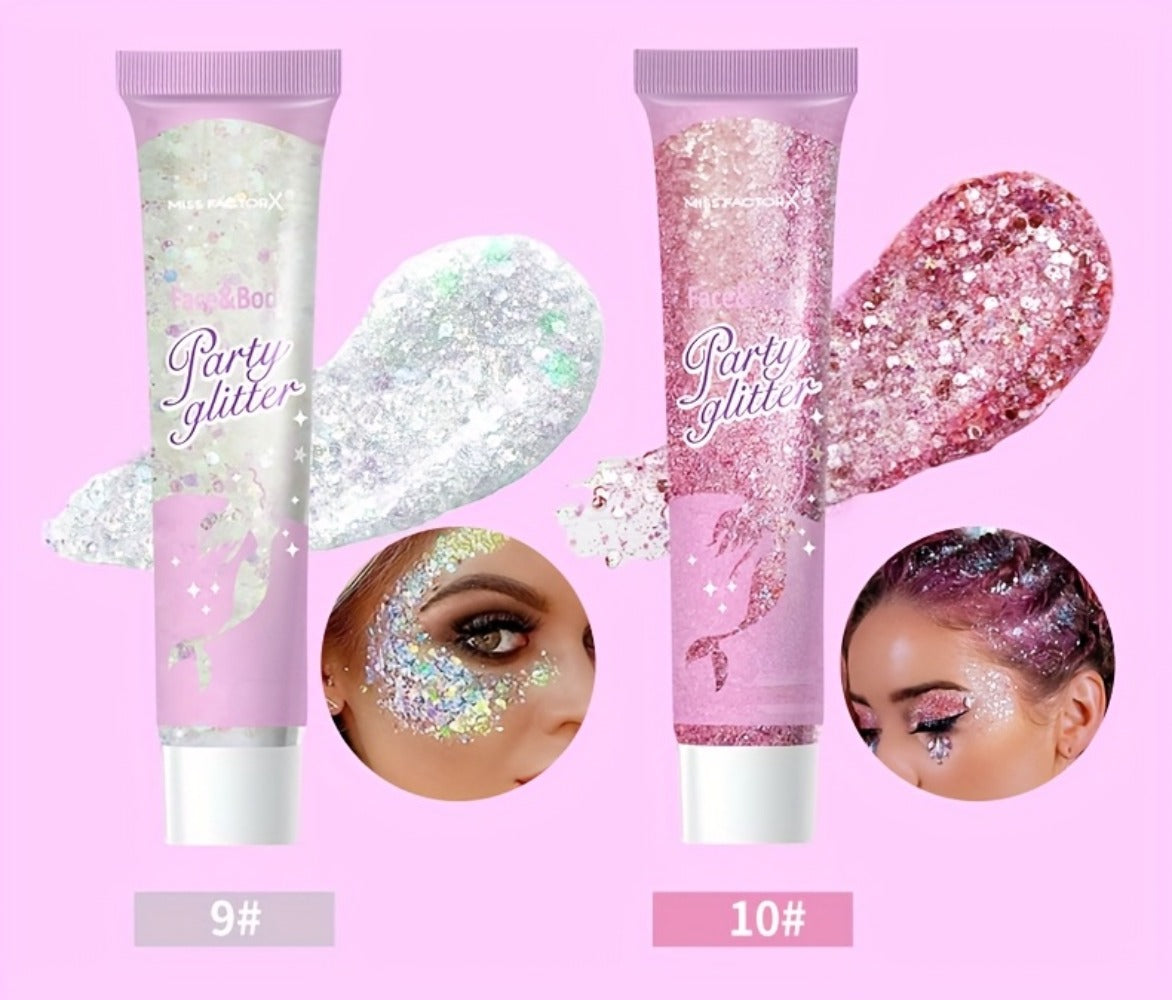 30pcs/box Face Glitter, Body Glitter, Transparent White Glitter Gel, Hair Glitter Gel, Various Shapes Colorful Glitter, Mermaid Sequin Makeup, Face Painting, Women'S Thick Shiny Glitter Gel Gift Se