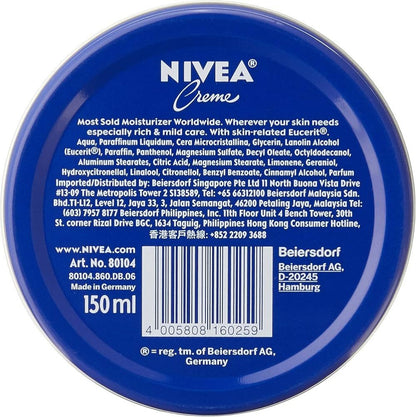 NIVEA Creme 150ml All-Purpose Moisturizing Cream for Body Face & Hands Deep Hydration Dry Skin Care Daily Moisturizer Sensitive Skin 5oz