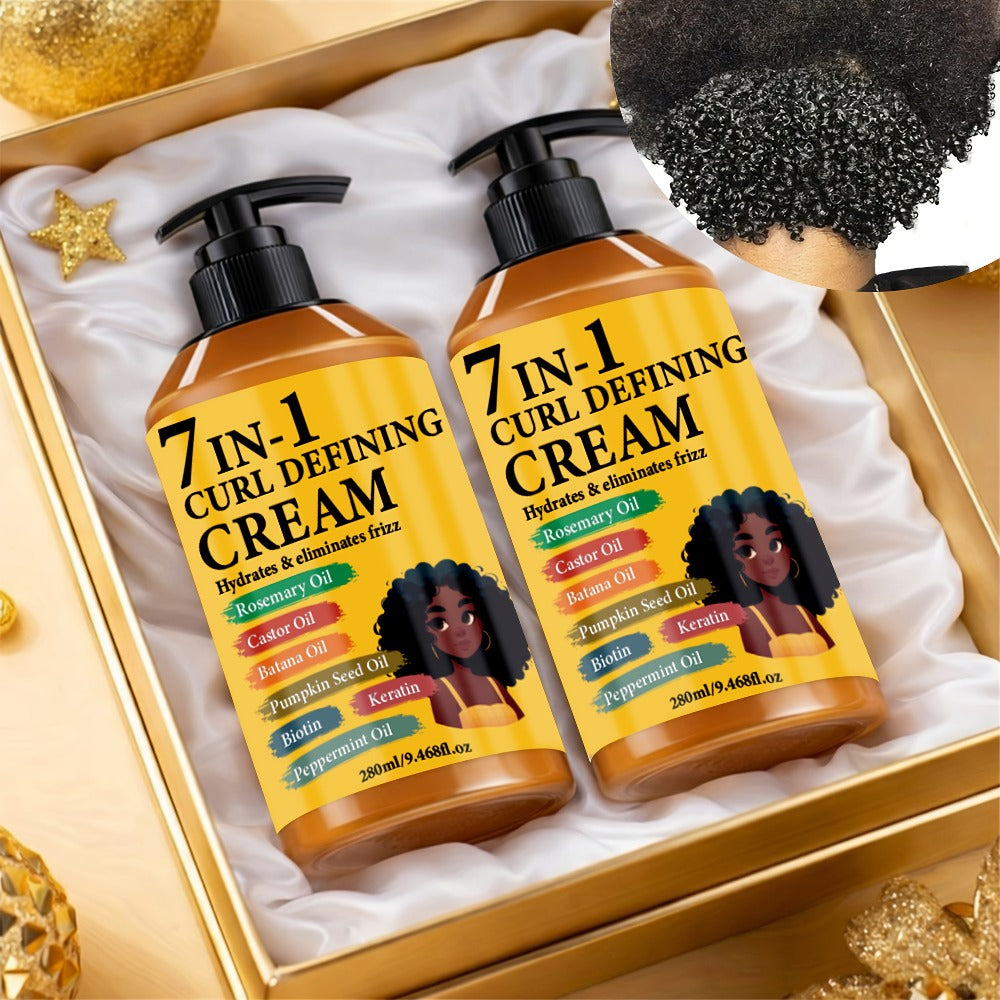 Curl Defining Cream 7-in-1 Moisturizing Hair Styling Cream 2pcs Set 9.468fl oz — Long-Lasting Hold Frizz Control Non-Greasy Formula for Wavy Curly Normal Hair Unisex Adults