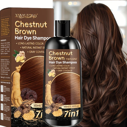 Hair Dye Shampoo 7-in-1 Gray Hair Coverage - Ginger Oil, Biotin & Rosemary Infused Color Shampoo, Gentle Scalp Formula, Brown, Chestnut Brown & Black