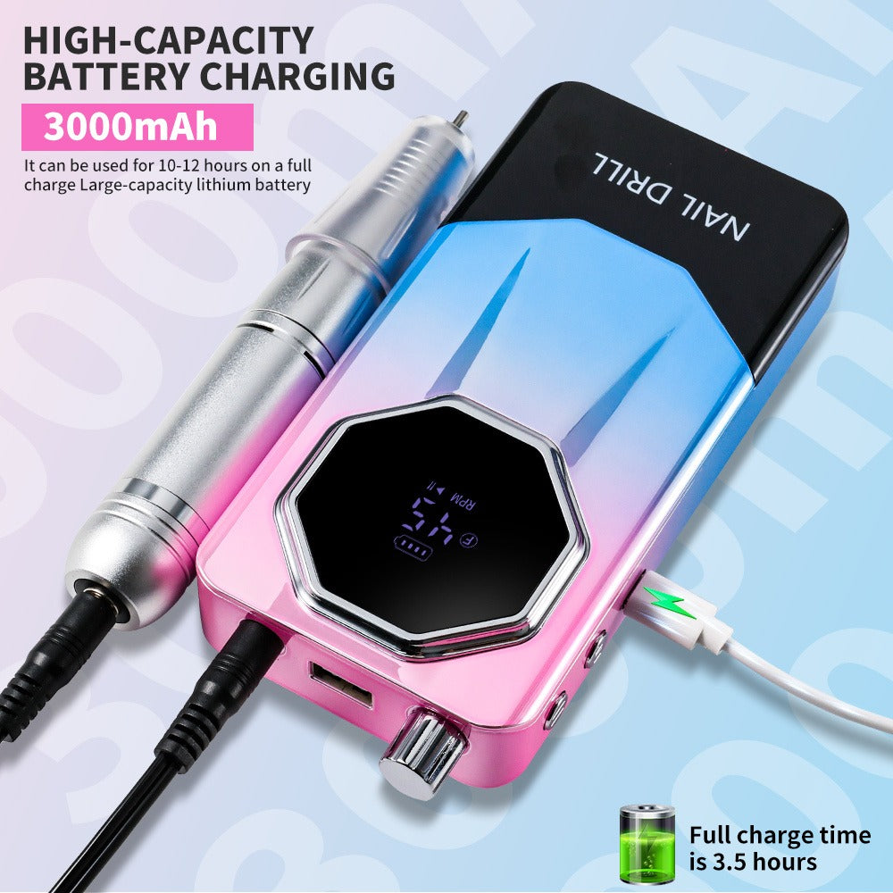 45000RPM Electric Nail File Kit | Portable Nail Drill for Acrylic Nails Gel Polishing Removing, Professional Rechargeable Electric Nail E File Kit for Manicure Salon Home, USB Powered, LCD Display, Brushed Motor, Plastic Material