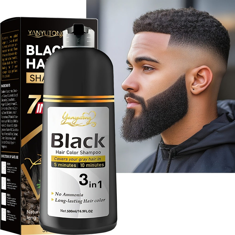 16.9fl.oz Beard & Hair Dye Shampoo | Natural Plant Pigments, Gentle On Scalp, Fast Gray Coverage - Black | Ideal Gift for Halloween, Christmas & Valentine's Day