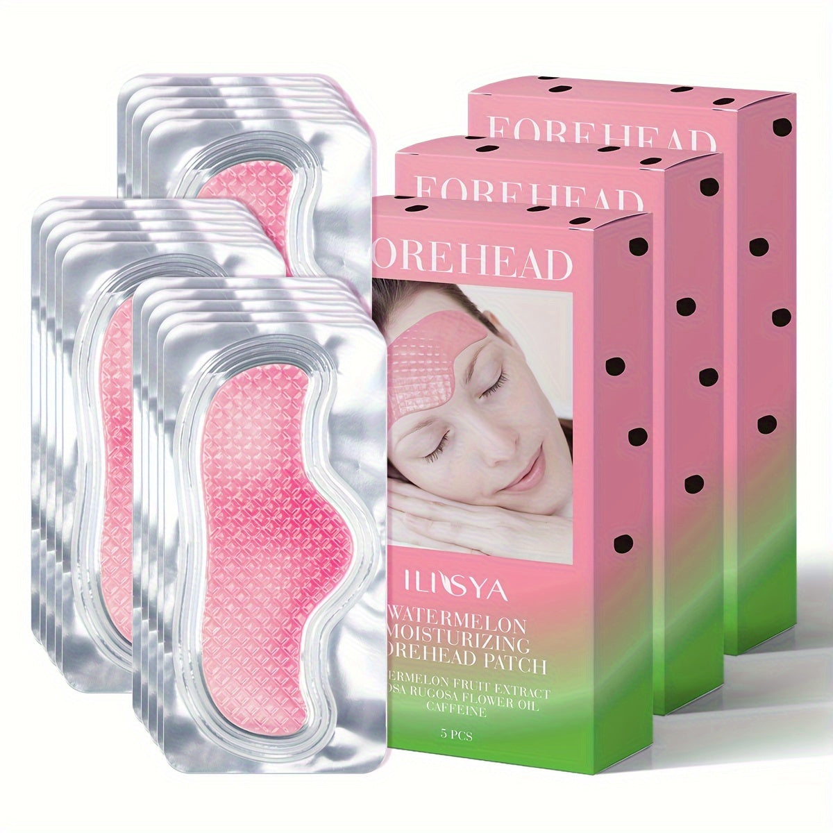 ILISYA 3 Boxes Watermelon Forehead Patches, Containing Caffeine, Collagen and Niacinamide, Variety of Plant Extracts, Moisturizing and Nourishing, Ultra-hydrating, Help Skin Looks More Tender, Daily Facial Skin Care