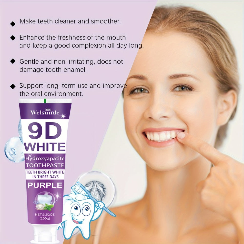 2pcs 9D Purple Hydroxyapatite Toothpaste for Deep Cleaning And Brighter Smile, European Formula with Minty Fresh Breath, Gentle on Gums, Travel-Size, Ideal Oral Hygiene Gift for Women And Men, Suitable for Everyday, Gum Care, Compact Packaging