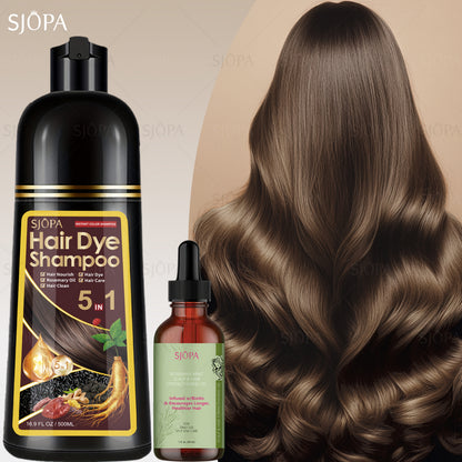 Hair Dye Shampoo Kit 3-in-1 with Rosemary Hair Oil - Quick Color, Gentle & Natural Formula | 16.91oz + Oil | 12 Shades | Safe for Skin | Perfect Gift