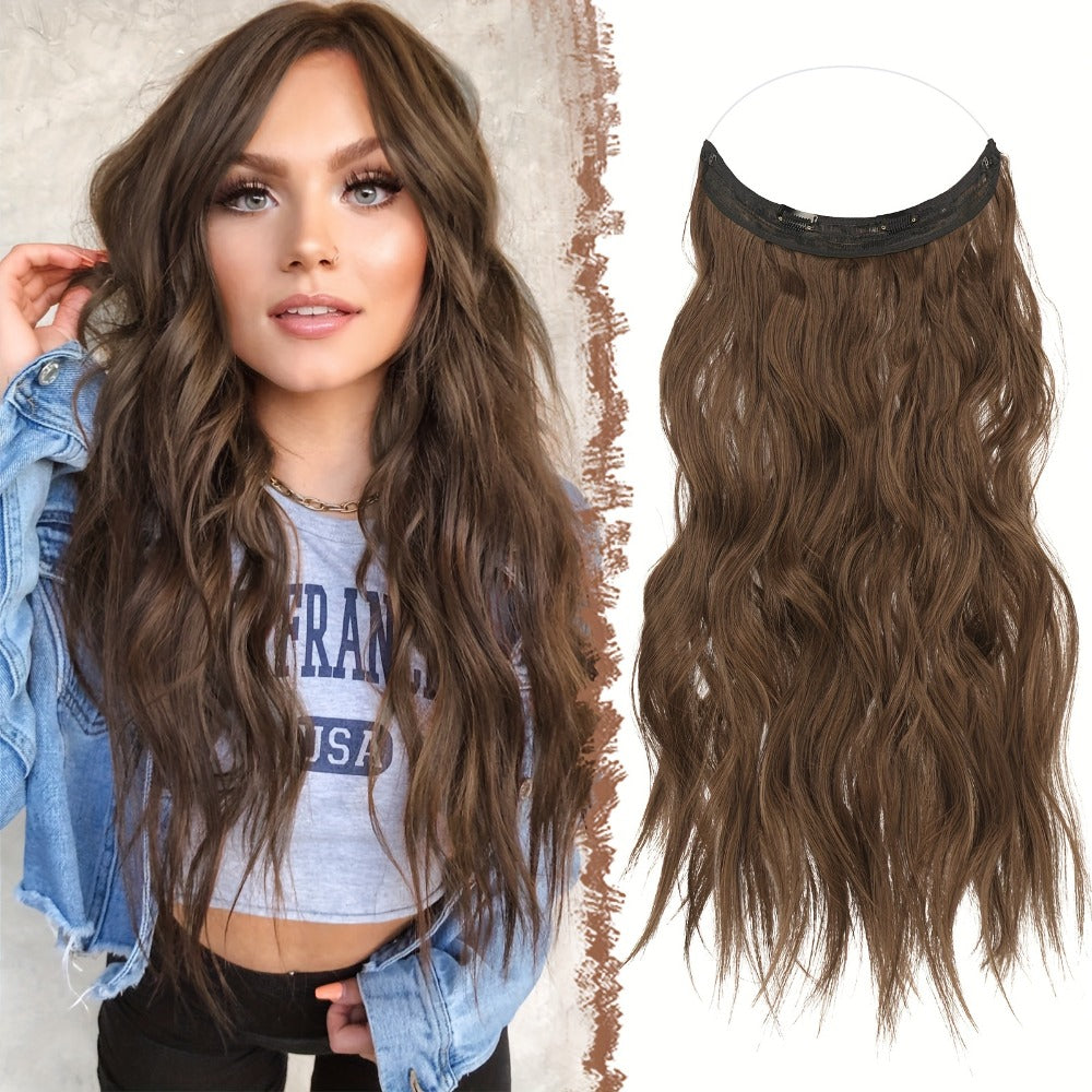 Invisible Wire Hair Extensions for Women Synthetic Wavy Wig with Clear Wire 18 Inch Multi-Color Balayage Highlight Natural Look Glueless No Damage Easy Apply