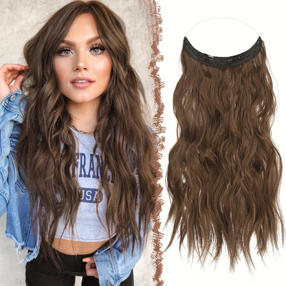 Invisible Wire Hair Extensions for Women Synthetic Wavy Wig with Clear Wire 18 Inch Multi-Color Balayage Highlight Natural Look Glueless No Damage Easy Apply