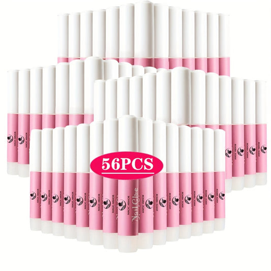 Nail Bonding Gel 56pcs Bulk Pack Strong Instant Adhesive for Press On Nails Acrylic Tips — Fast Dry Long-Lasting Clear Liquid Nail Glue for DIY Manicure Pedicure Nail Sticker Home & Salon Women