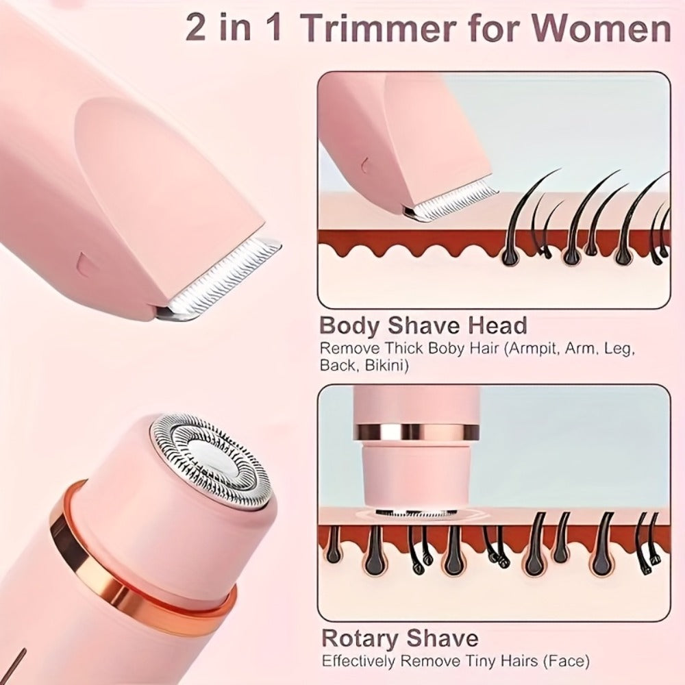 2-In-1 Electric Hair Removal Device for Home Use, Rechargeable Lithium Dual-Head Electric Hair Trimmer for Women | 1pc | Rechargeable Lithium Battery | USB Charging, Multipurpose Bikini Razor And Face Shaver | Body, Arms, Thighs, Electric Shaver
