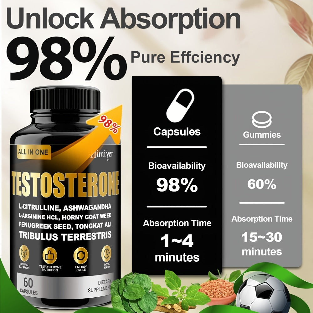 Rock Hana Male Testosterone Capsules, Male Testosterone, Vitamin Supplement - Contains L-Citrate, Asuganda, Male Goat's Foot Grass, Wild Vegetable Seed, Epimedium Extract, Maca, Indian Ginseng - Blue Chew for Men - Adult Enlargement Supplement, Muscl