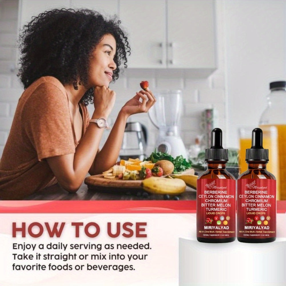 [Natural Plant Supplement] Herbal Liquid Drops With Berberineceylon Cinnamonchromiumbitter Melonturmeric | Natural Plant-Based Supplement | 2 Fl Oz Dietary Supplement