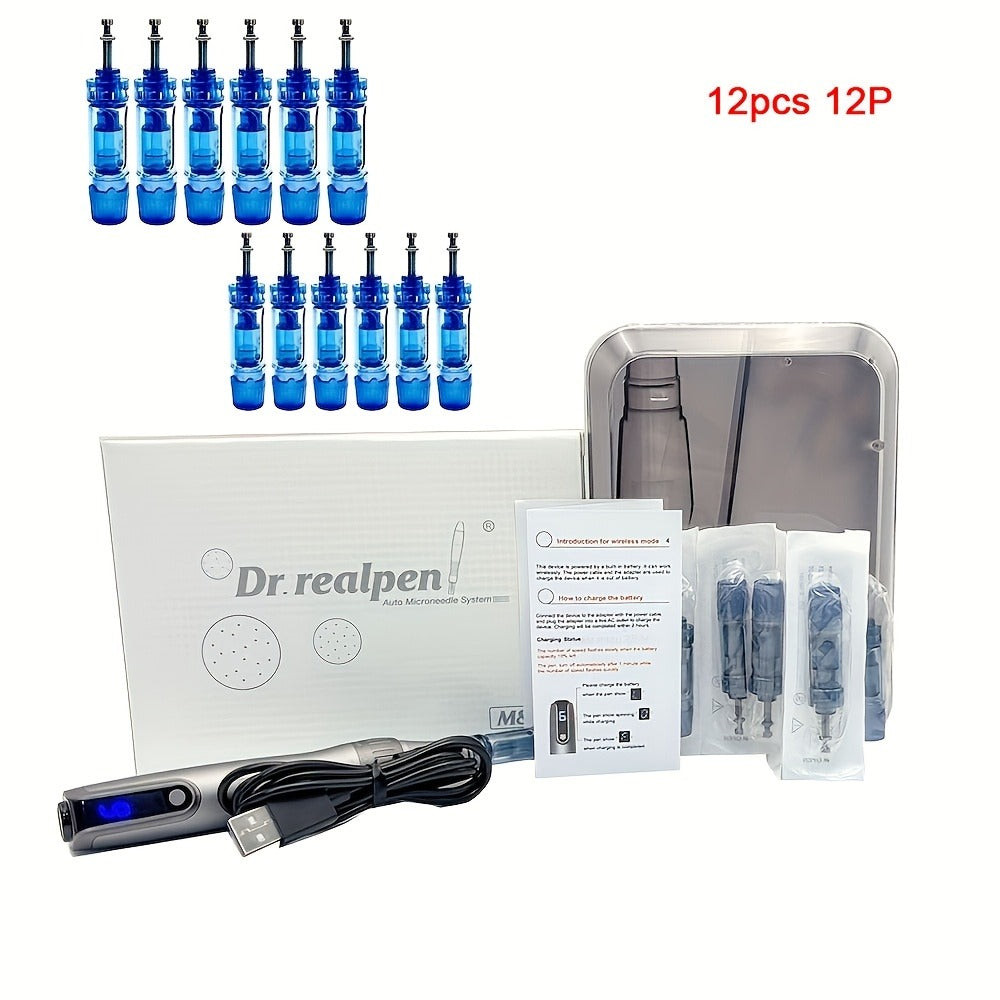 Dr Derma Pen M8S Wireless Adjustable Electric Microneedle Pen with 12pcs 0.25Mm Replacement Cartridges