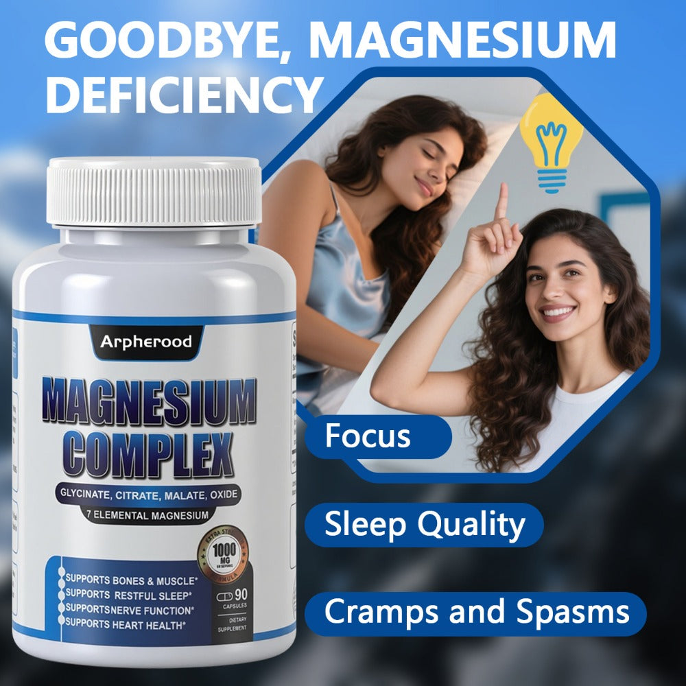 [Magnesium Complex Supplement] Limited Time Offer Magnesium Complex Supplement 180 Capsules | 1000 Mg of 7 Elements - Magnesium Glycinate, Magnesium Malate, Magnesium Taurate, Magnesium Oxide, Magnesium Oxalate