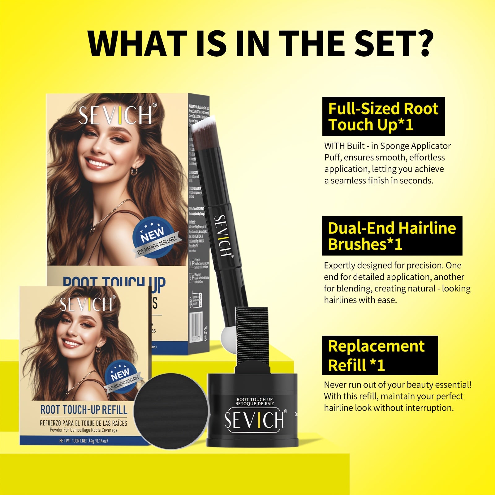 [local Warehouse]sevich Hairline Powder Waterproof Hairline Powder Kit (hair Shadow Powder 4g + 4g Refill+brush) Natural Eyebrow Powder Root Touch-Up, Long Lasting -For Men & Women - Instant Root Concealer For Grey Hair, Natural Finish, Travel Size