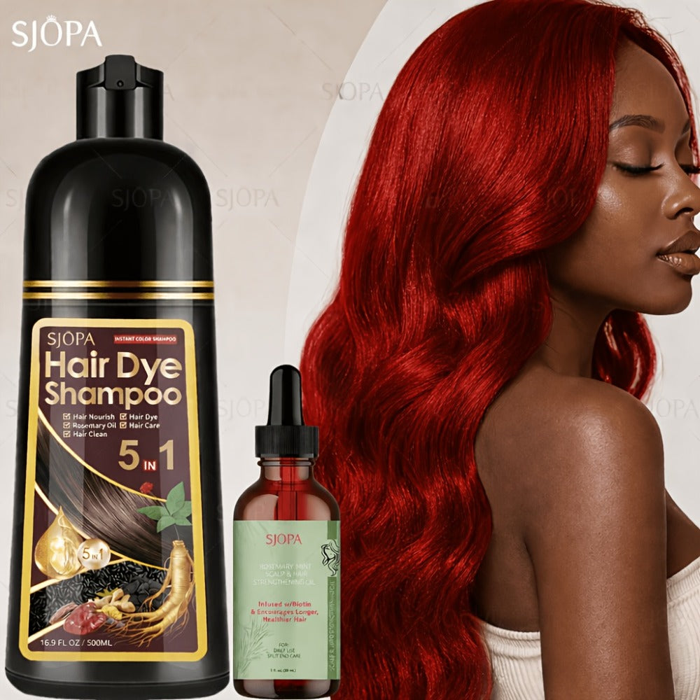 Hair Dye Shampoo Kit 3-in-1 with Rosemary Hair Oil - Quick Color, Gentle & Natural Formula | 16.91oz + Oil | 12 Shades | Safe for Skin | Perfect Gift