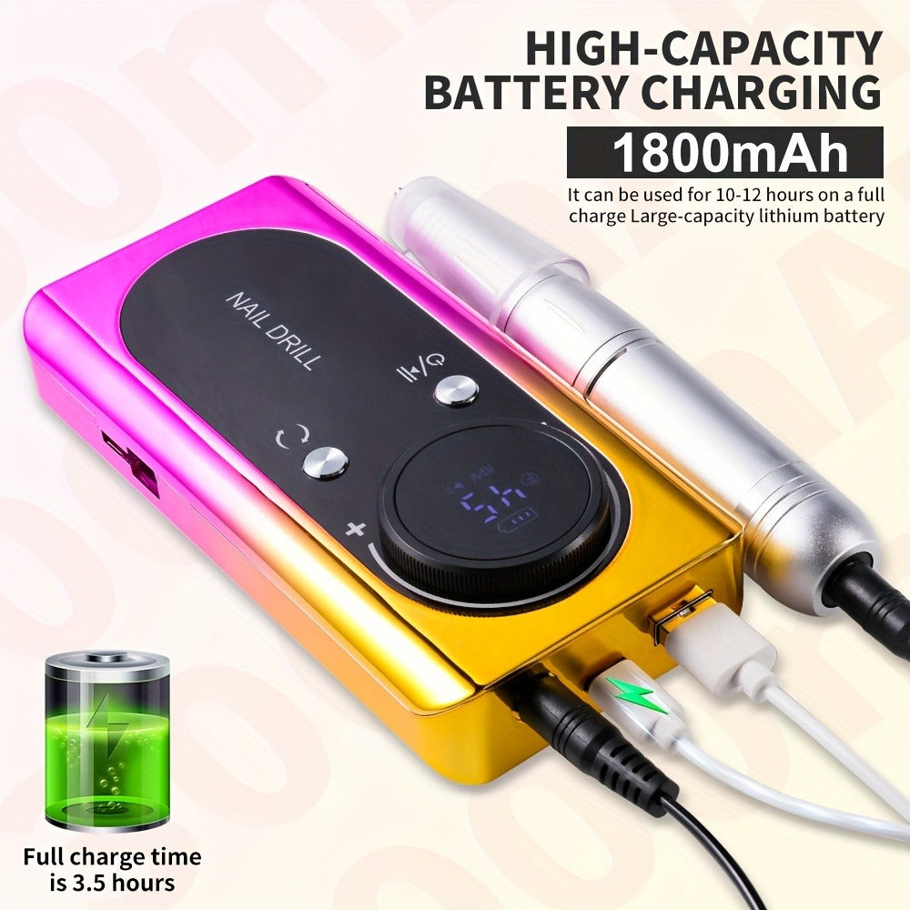 45000RPM Portable Electric Nail Drill Machine with LCD Display Nails Sander for Acrylic Gel Polish Rechargeable Nail Tool