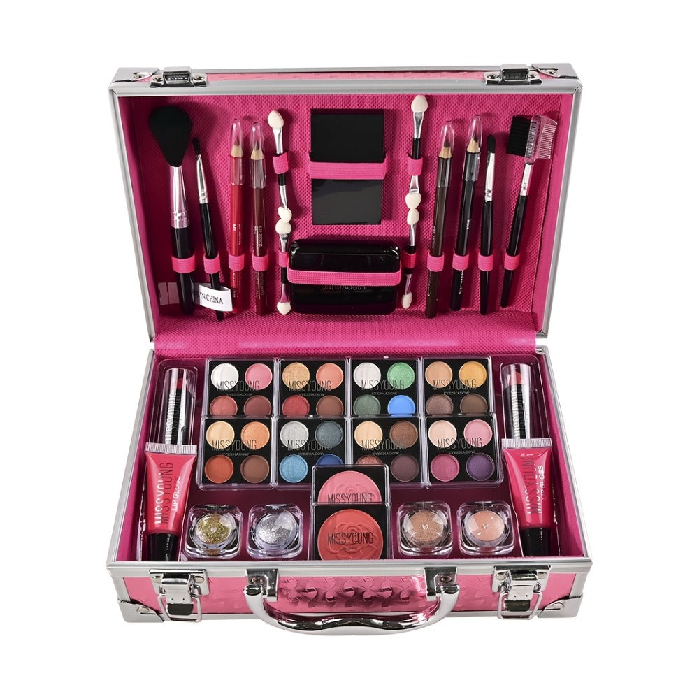 Makeup Set 56pcs Professional Full Face Kit Eyeshadow Lipstick Blush Lip Gloss Eyebrow Pencil Glitter Powder Brushes for Beginners Wedding Stage Holiday Gift
