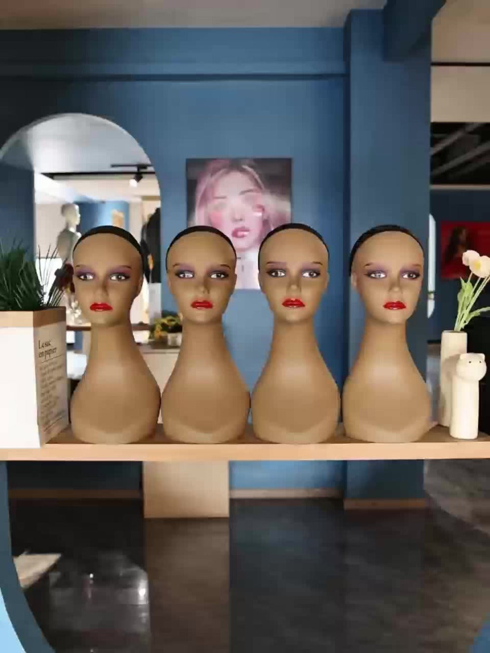 Mannequin Head for Wigs Female Display Stand Plastic Wig Hat Necklace Holder Salon Training Practice Retail Store Showcase Hairstyle Display 4 Pcs Set