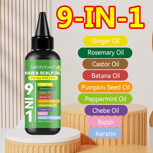 [9-in-1]Hair Care Oil, Enriched with Turmeric Oil, Rosemary Oil, Castor Oil, Babassu Oil, Pumpkin Seed Oil, Mint Oil, Plantain Oil, Biotin, And Keratin, Provides Deep Hydration And Smoothness Suitable for All Hair Types. Helps Control Frizz