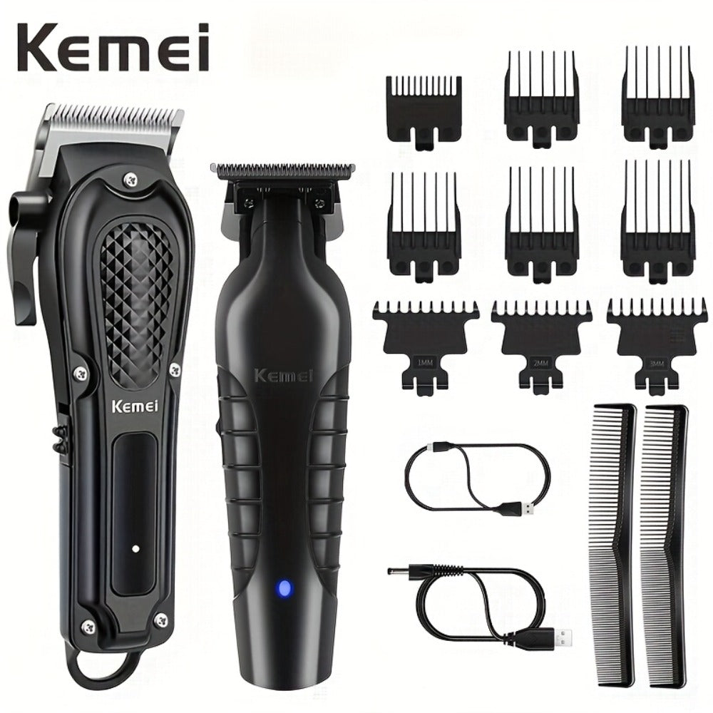 [Perfect Holiday Gift] Kemei Professional Men's Grooming Kit Hair Clipper Beard Trimmer And Reciprocating Shaver Available in Single 2pcs Or 3pcs Set Suitable for Home And Salon Use Perfect Holiday Gift for Dad