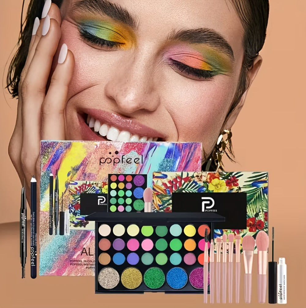 Full Face Makeup Kit All in One Complete Beauty Set with Brush - Foundation Blush Eyeshadow Palette Mascara Berry Neutral Tones Gift for Women