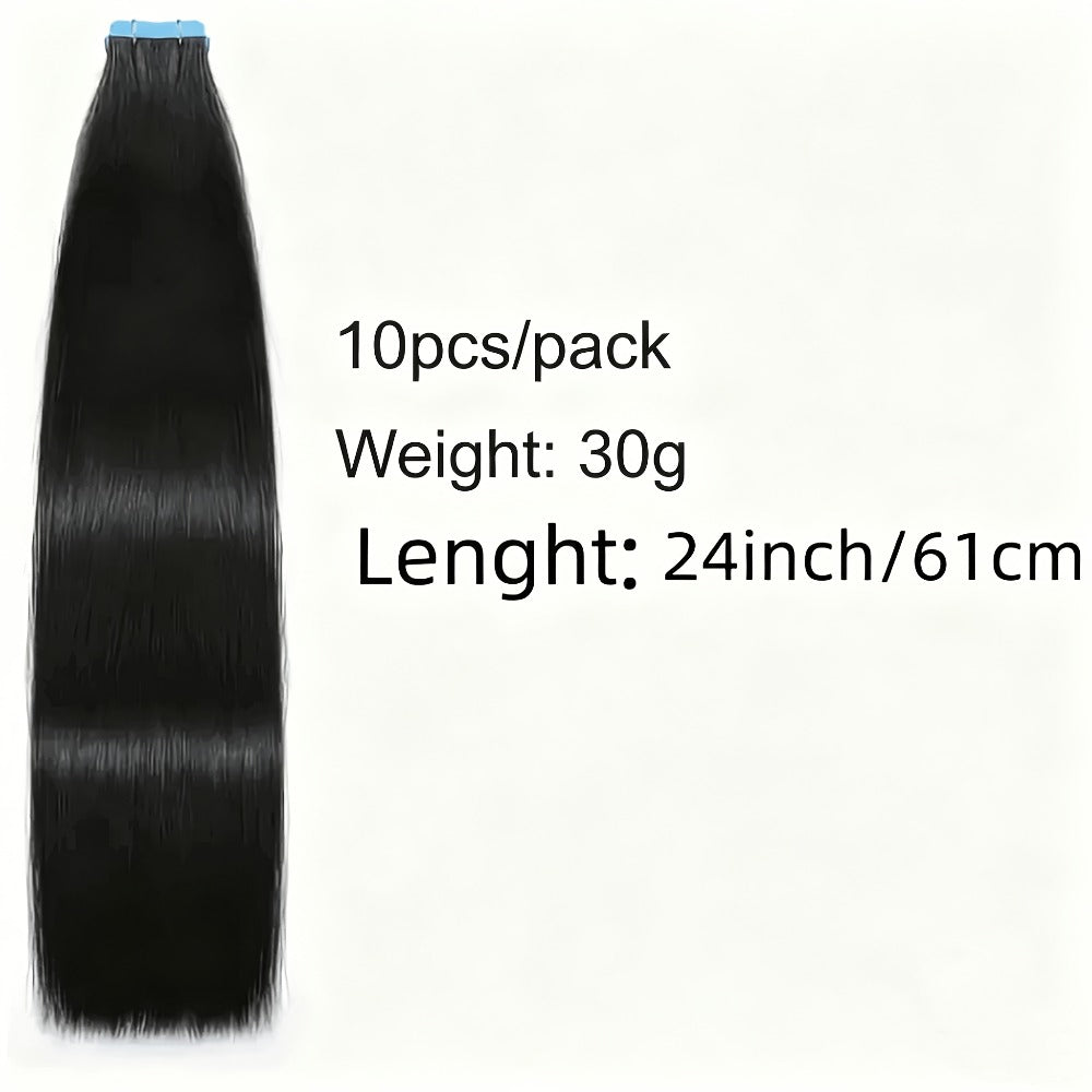 Tape In Hair Extensions Human Hair Straight Natural Black 1B Seamless Skin Weft 10pcs 30g Per Pack 16-24 Inch Women Invisible Blend Volume Length