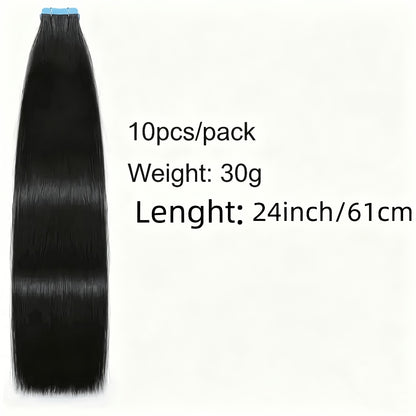 Tape In Hair Extensions Human Hair Straight Natural Black 1B Seamless Skin Weft 10pcs 30g Per Pack 16-24 Inch Women Invisible Blend Volume Length