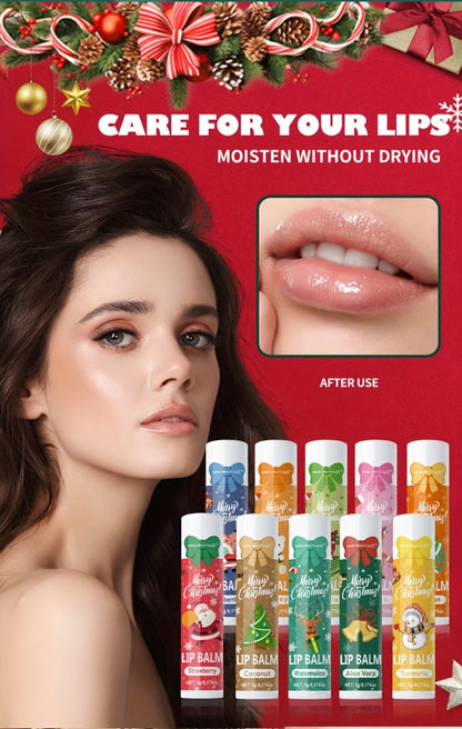 Lip Balm Set 10-Pack Christmas Gift — MISS FACTORX Moisturizing Lipstick Collection with Vitamin E, Natural Look, All Skin Types, Holiday & Valentine’s Day Gift for Women