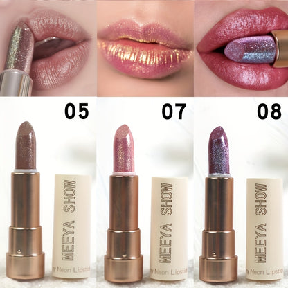 Glitter Shimmer Lipstick Set 3Pcs Pearlescent Pinkish Golden Creamy Lip Gloss Glossy Sparkle Lip Makeup for Party Stage Cosplay Valentine's Day Gift for Women