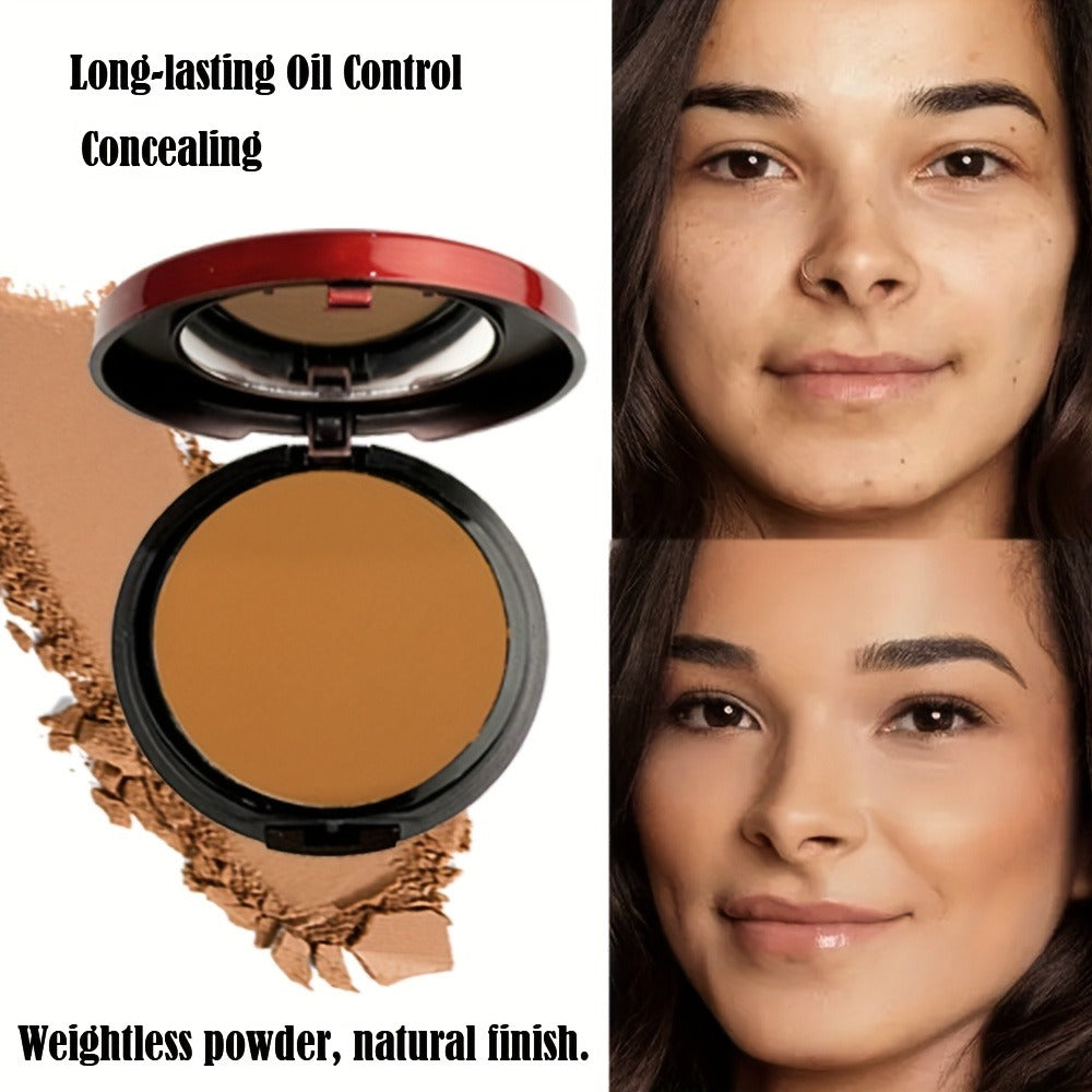 Contour & Foundation Powder Palette 6 Shades Matte Full Coverage Oil Control Waterproof Blush Bronzer Highlighter with Blending Puff Light to Dark Natural Finish