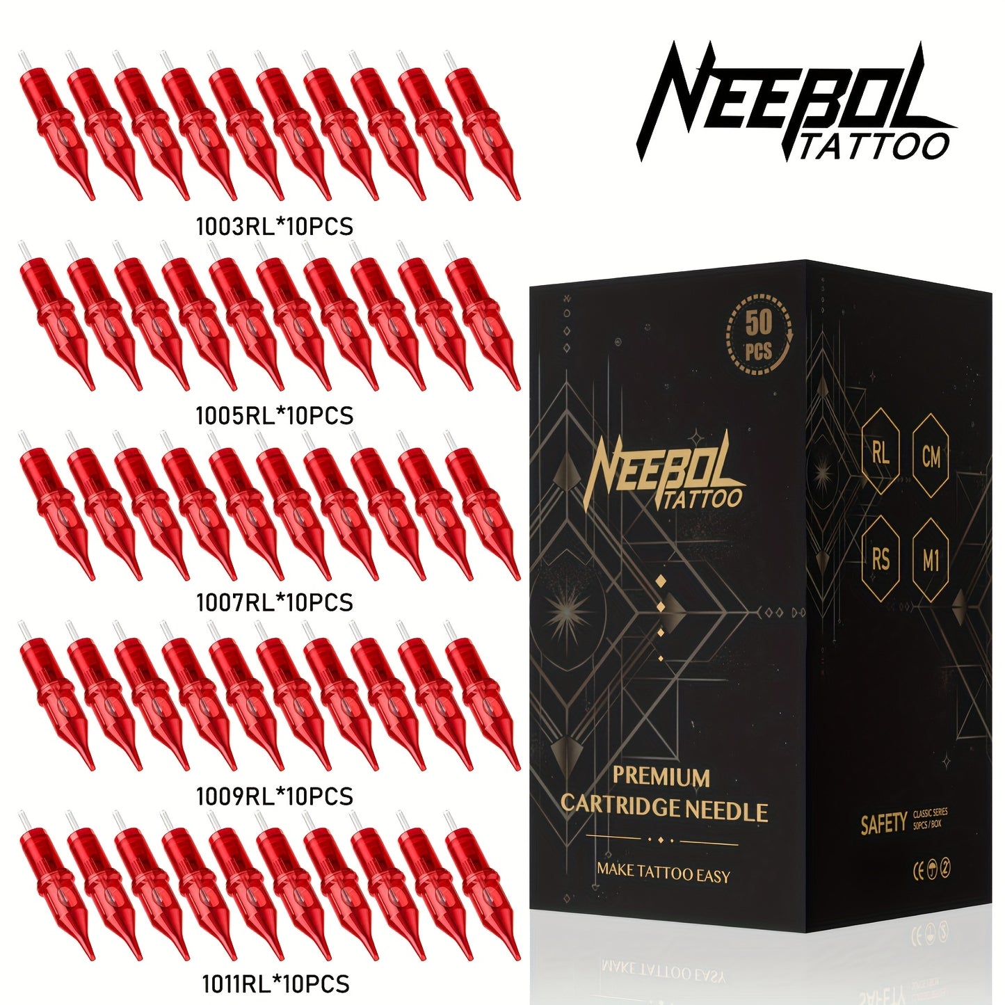 Round Liner & Shader Tattoo Cartridge Needles #10 #12 - Assorted Sizes for Tattooing, Disposable Cartridge Needle Set for Tattoo Supplies & Machine Kits, 20/50pcs