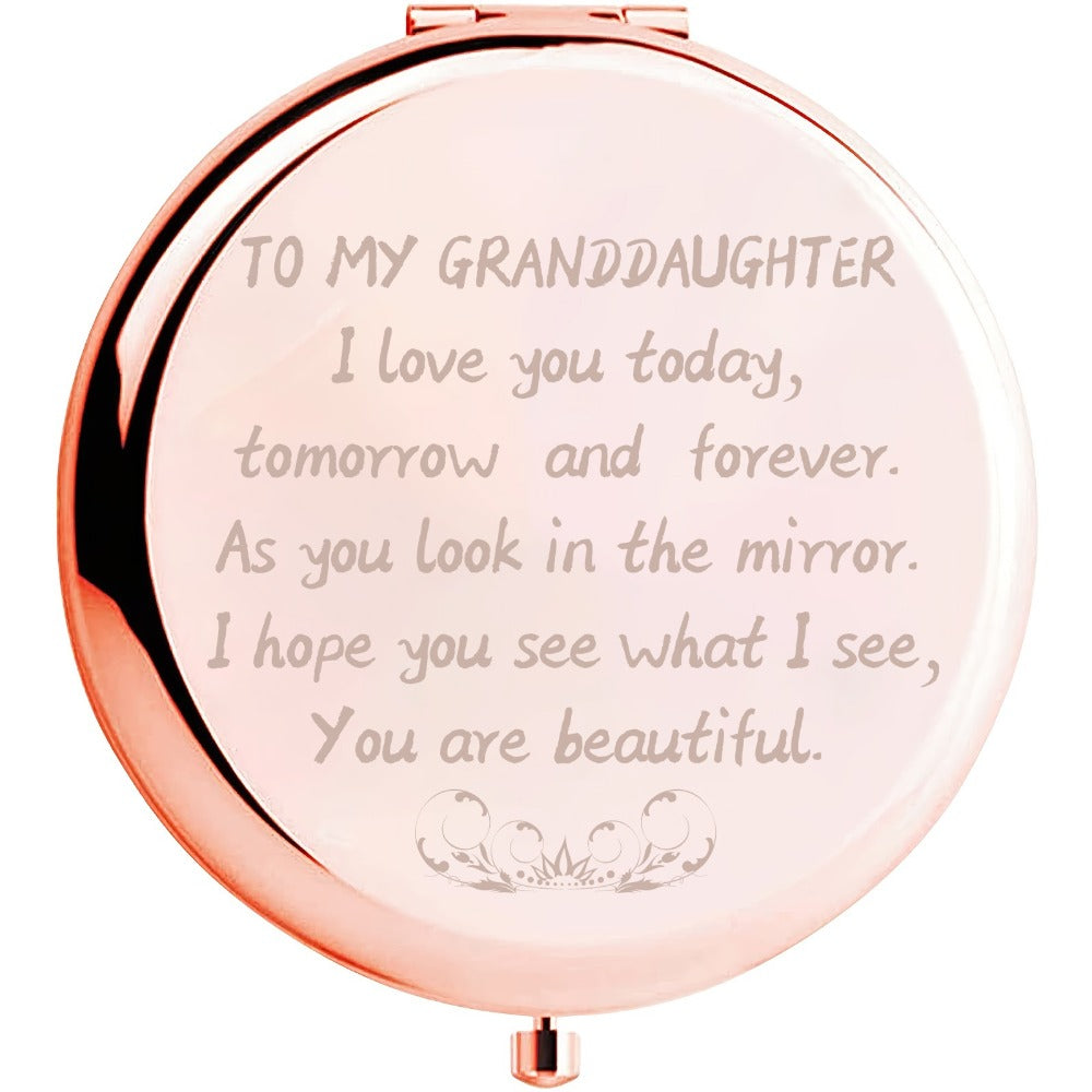 1pc Engraved With Magnifying Compact Mirror Gift for GrandDaughter, Christmas, Anniversary, Birthday, Thanksgiving, Holiday, Seasonal Gifts