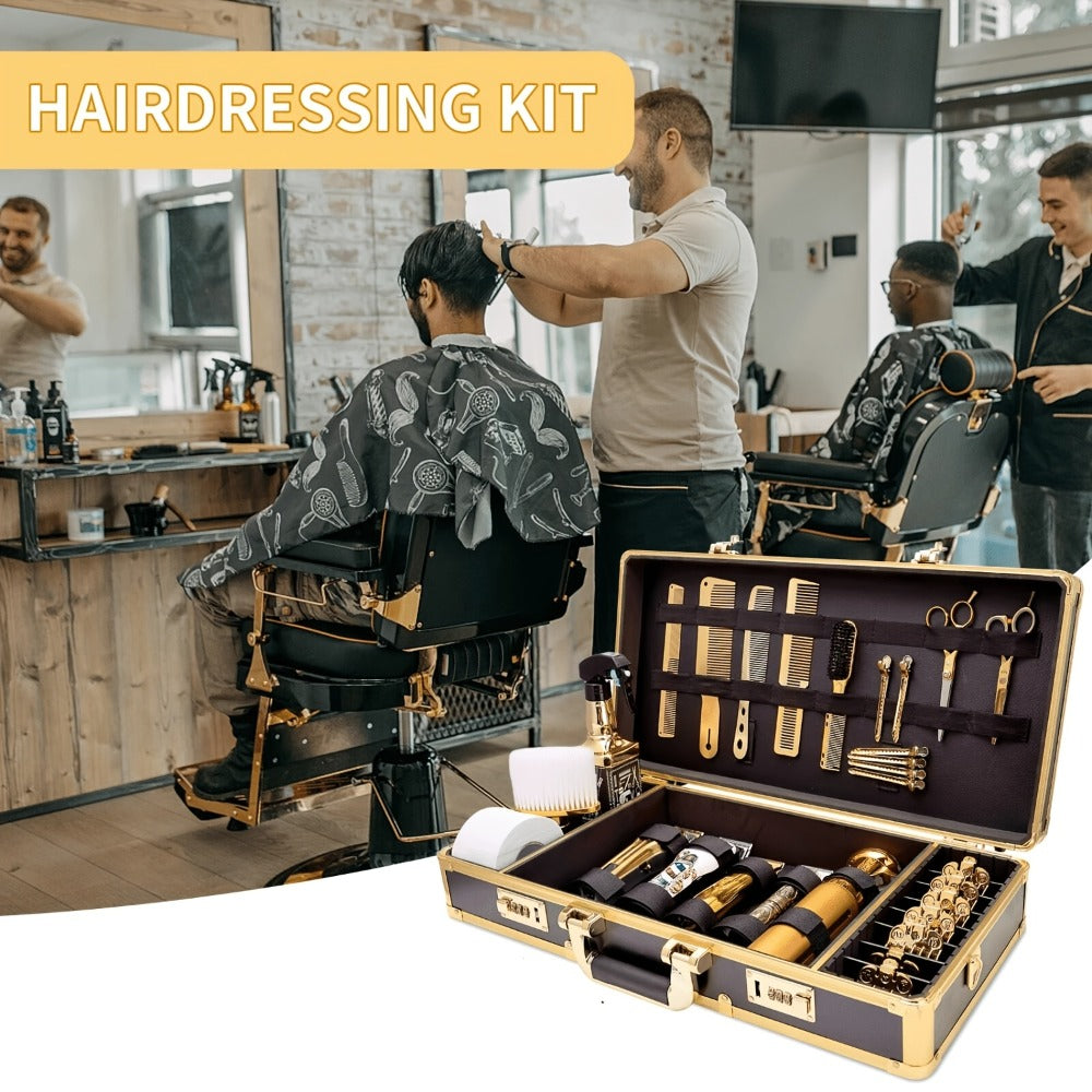 Portable Case for Barbers, Designed for Travel, Suitable for Hair Stylists And Pet Groomers, Featuring a Spacious And Durable Design with Ample Storage for Mobile Barber Stations (Golden)