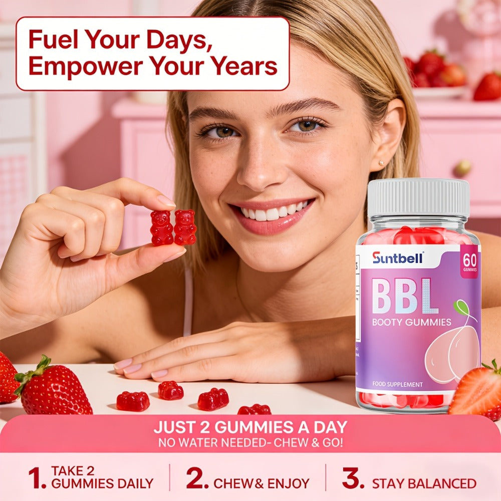 BBL Booty Gummies With Saw Palmetto And Wild Yam, Support Natural Curves, Peach Shape Hips And Feminine Silhouette, Plant-Based Formula For A Fuller, Rounder Look