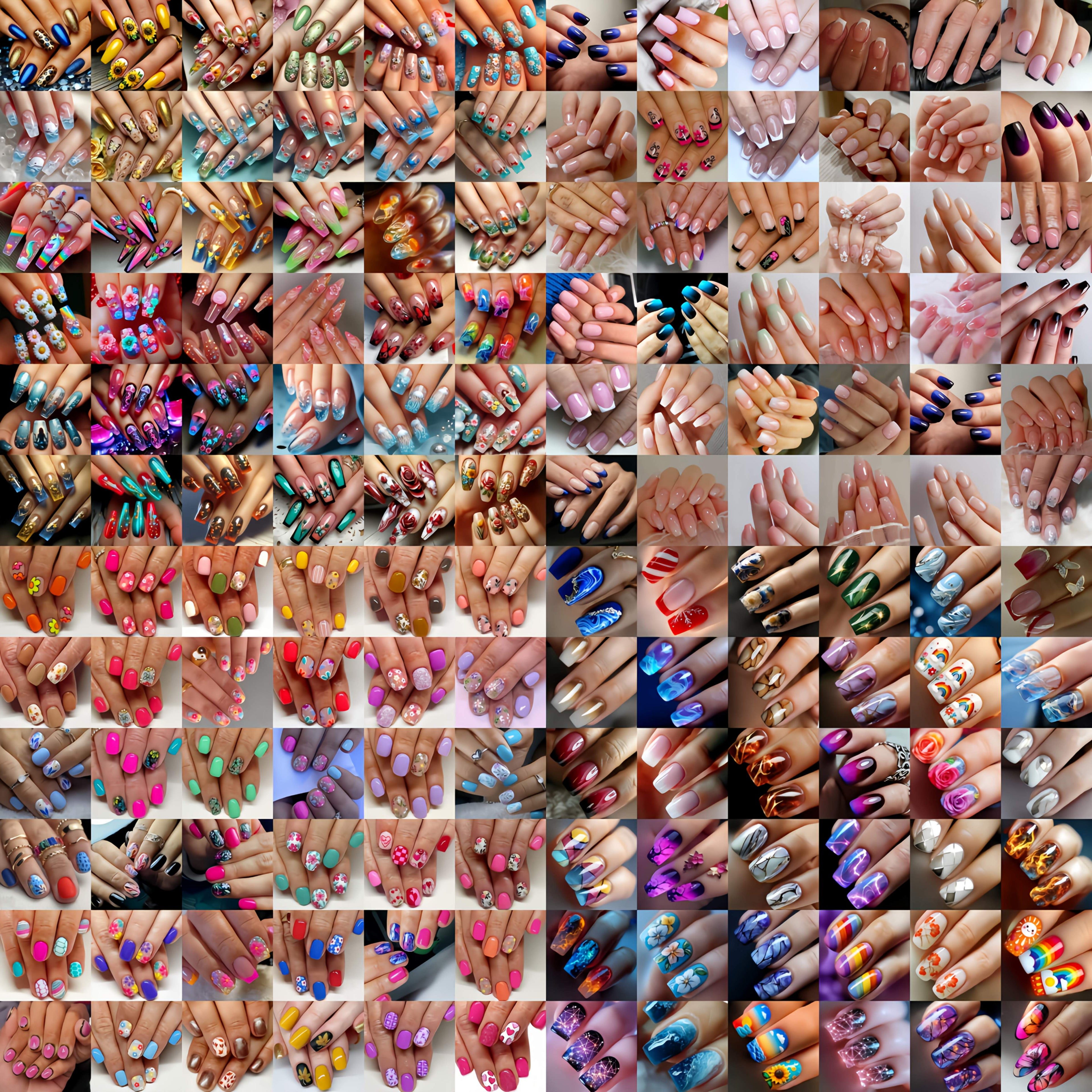 [375pcs Press-On Nails Set] 375pcs Press-On Nails Set - Short & Medium Lengths, Almond & Square Tips, Glossy Gel Polish in Pastel, Neon, Glitter, Holographic, Marble, Striped, Floral, Animal Print & Heart Patterns - Easy Application for Salon-Quality