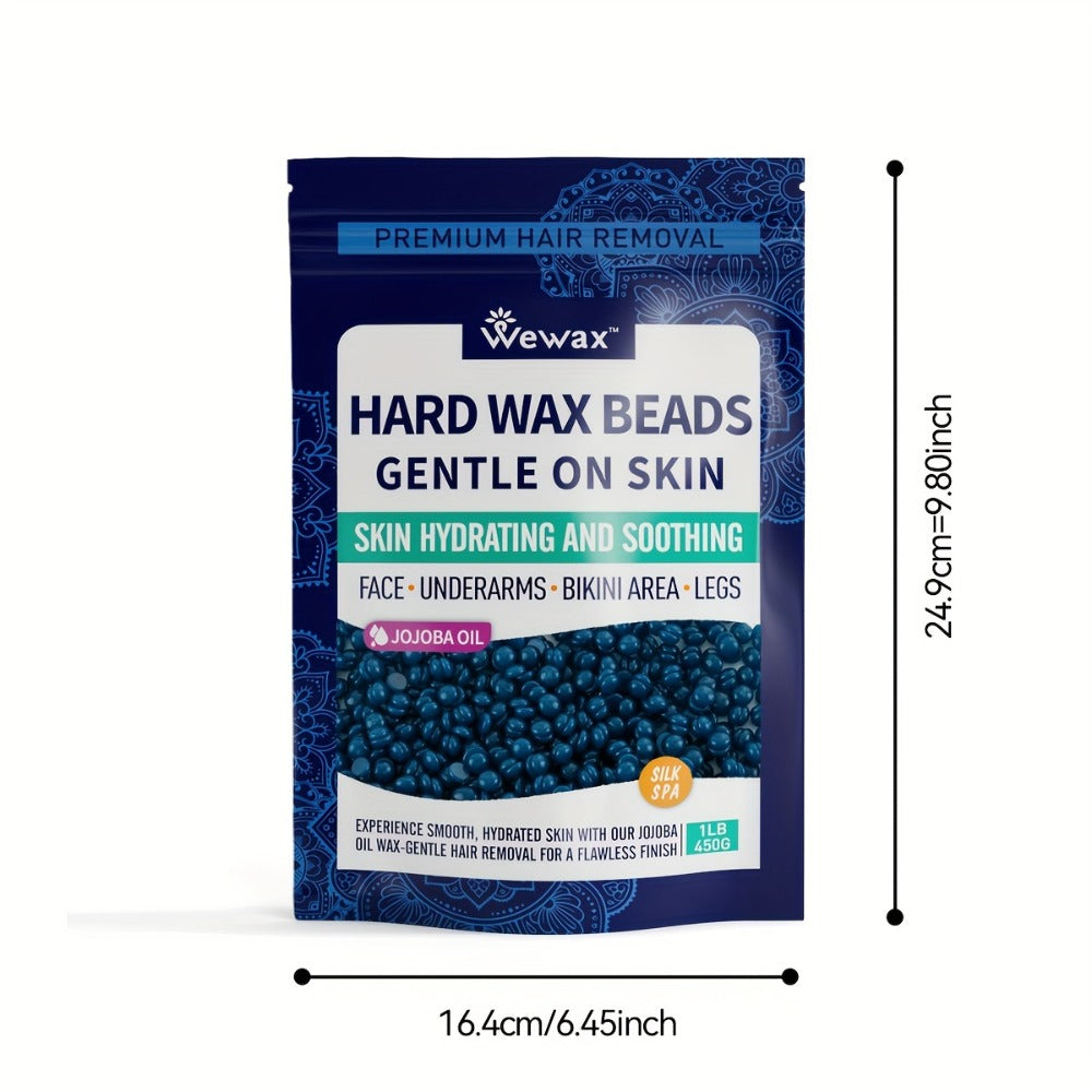Hard Wax Beads for Hair Removal - 450g Brazilian Hard Wax Beads with Strong Adhesion, Precision Waxing for Body, Bikini, Legs & Underarms, At-Home Wax Kit for Women, Dark Blue & Light Blue