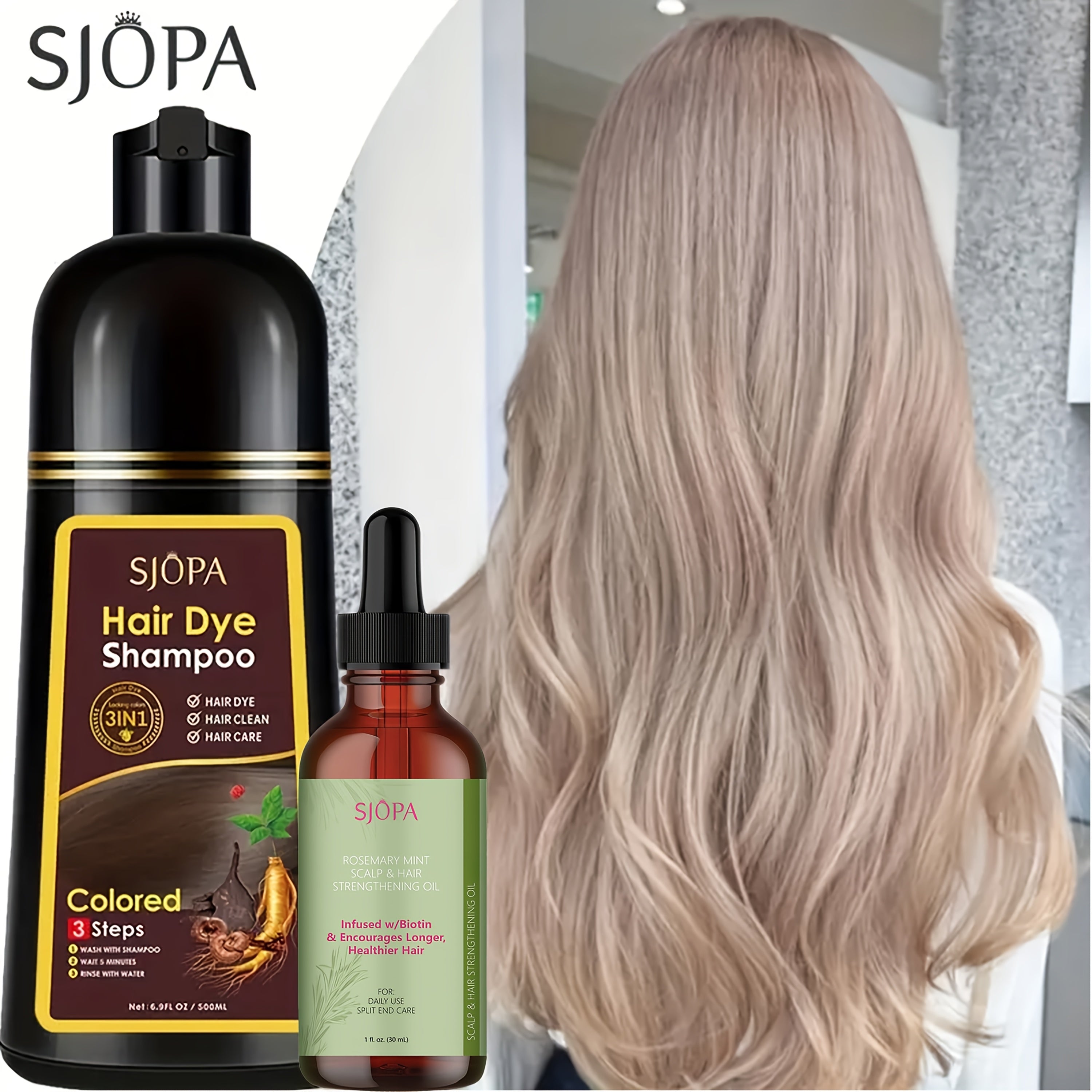 SJOPA Multi-Effect Hair Dye Shampoo, Instant Hair Coloring And Conditioning, 16.9oz. Safe And Natural Hair Dye Shampoo Essence, No Irritating Odor, Suitable for Both Men And Women, Perfect Gift for Valentine's Day And Mother's Day.