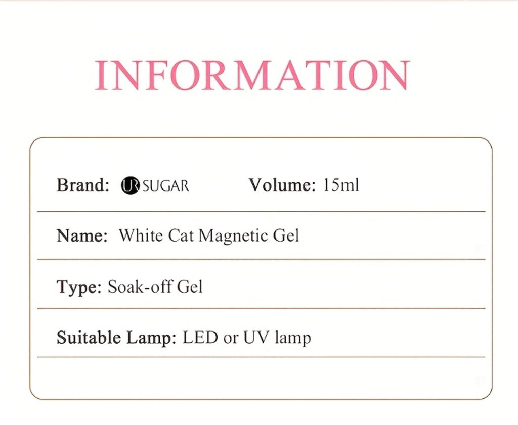 UR SUGAR 2pcs/Set 0.51oz Shine White Cat Magnetic Gel Nail Polish on Any Color Gel Sparkling Glitter Semi Permanent Soak Off Gel with Magnetic Stick