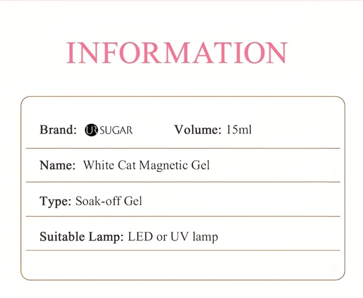 UR SUGAR 2pcs/Set 0.51oz Shine White Cat Magnetic Gel Nail Polish on Any Color Gel Sparkling Glitter Semi Permanent Soak Off Gel with Magnetic Stick