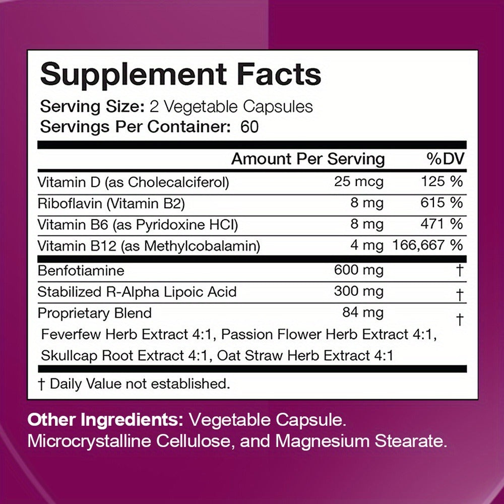Neurohealth Supplement - Contains Vitamins B1 And B12 - Premium Formula For Men And Women - 120 Capsules