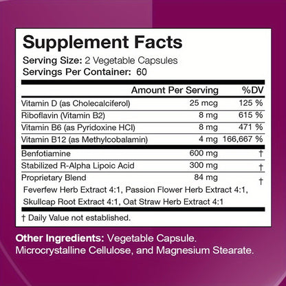Neurohealth Supplement with Vitamins B1 & B12 – Brain, Nerve & Energy Support Premium Formula for Women & Men, 120 Capsules 60-Day Supply
