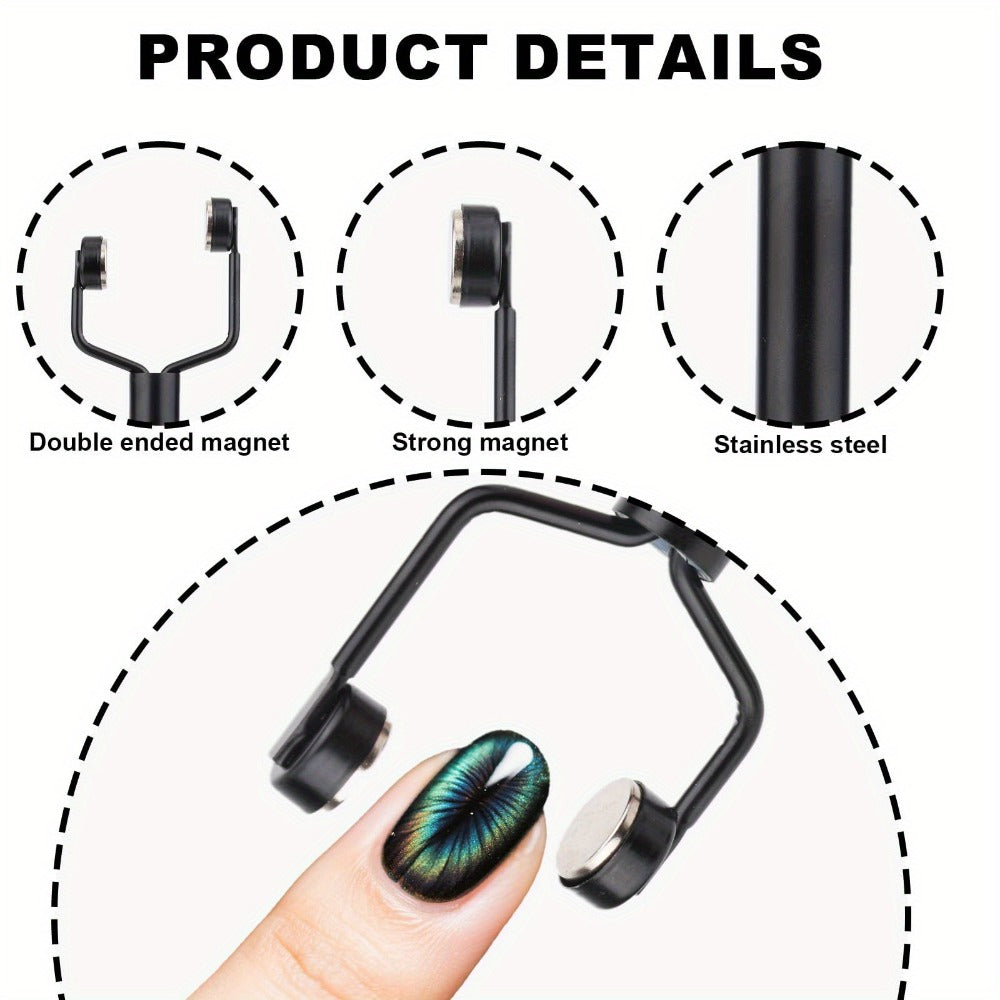 4in 1 Cat Eye Magnet for Nails, Y-Shaped Double Head Cat Eye Gel Nail Polish Magnet, Portable Professional Nail Magnet Stick with Heart Shaped Cat Eye Magnet Tool for Cat Eye Gel Nail Polish, Suitable for Personal DIY, Nail Studio or Nail