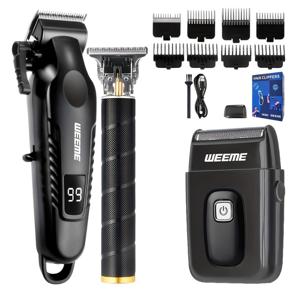 1pc/3pcs WEEME 3-In-1 USB Rechargeable Men'S Grooming Kit - Hair Clippers, Trimmer, And Shaver Set - ABS Plastic, Lithium Battery, Ideal Gift for Boyfriend Or Father