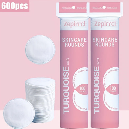 Cotton Rounds Makeup Remover Pads 600pcs Disposable Facial Cleansing Pads Soft Gentle on All Skin Types Beauty Tools Portable 100 Tablets Per Pack 2.36inch Round
