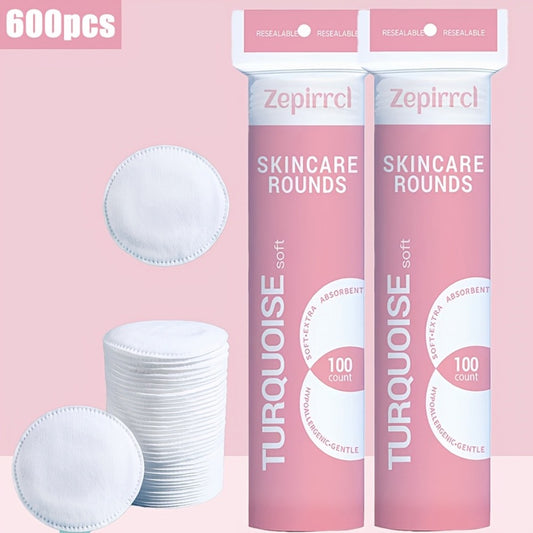 Cotton Rounds Makeup Remover Pads 600pcs Disposable Facial Cleansing Pads Soft Gentle on All Skin Types Beauty Tools Portable 100 Tablets Per Pack 2.36inch Round