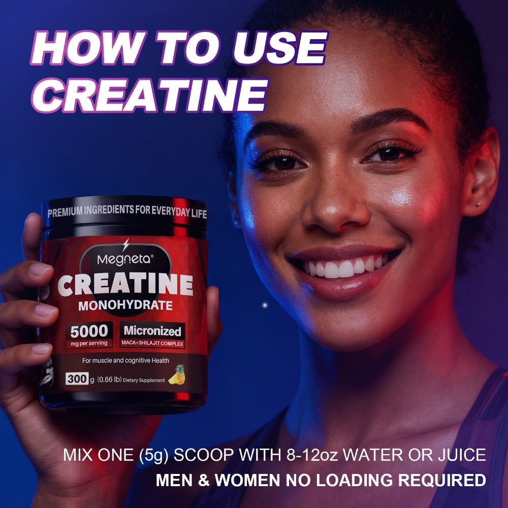 Delicious Creatine Monohydrate Powder (5000 Mg Per Serving) | Strength And Power, Recharge And Focus | No Artificial Sweeteners And Flavors, Pineapple Flavor, 300 G, 60 Servings