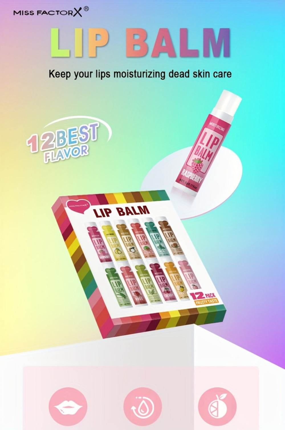 Lip Balm Set 12 Pieces - Fruity Scent Hydrating Lip Butter, Hypoallergenic Glycerin Formula, Glossy Finish for All Skin Types, Unisex Valentine Gift for Women