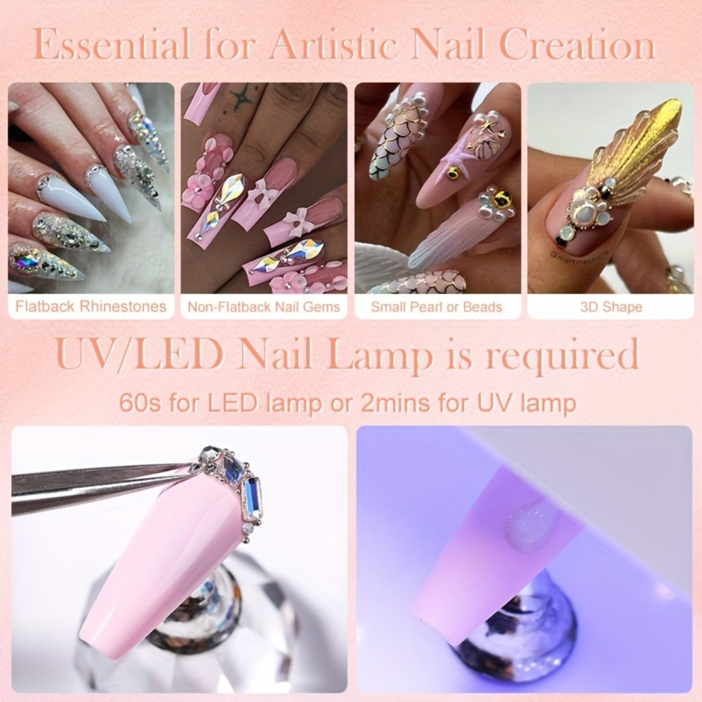 BORN PRETTY Nail Rhinestone Glue 1.01oz 2pcs Gel Nail Glue for Nail Charm 3D Nails Bling Gel for Decoration Nails Gems Nail Supplies